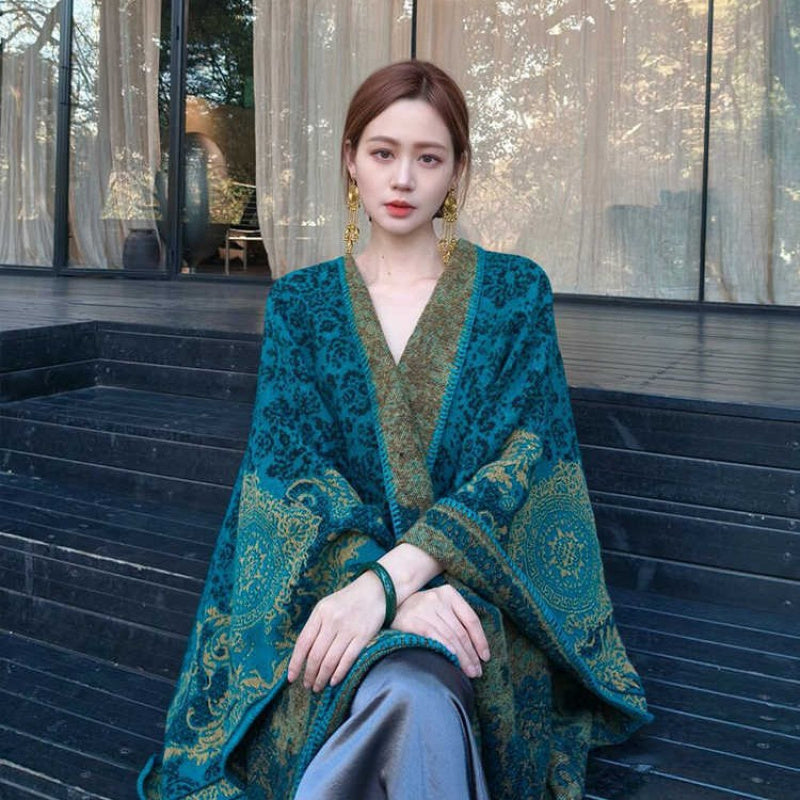 Retro Ethnic Jacquard Large Shawl, Rectangular Warm Scarf, Travel Photo Cover-Up, Aesthetic Vacation Windproof Blanket Scarf