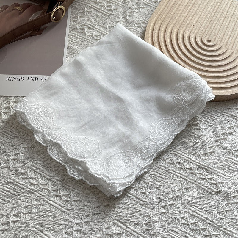 2025 European, American Spring and Summer Thin Water-soluble and Rose Embroidery Air-conditioned Room Scarf Shawl Dual-purpose Women