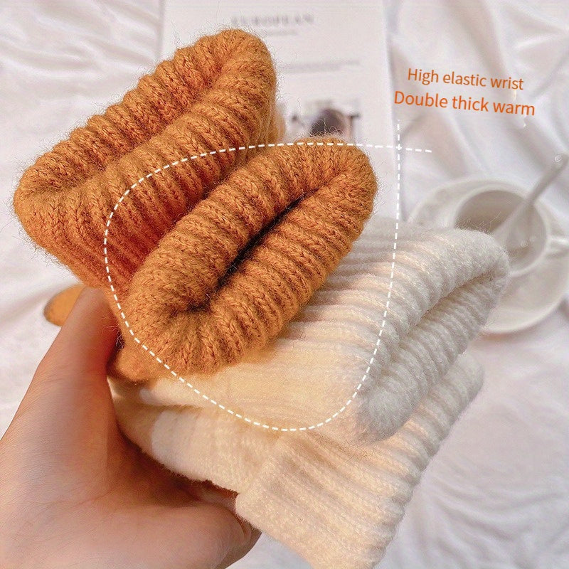 1 Pair Thermal Winter Woolen Gloves, Solid Color Touch Screen Thickened Sports Gloves for Cycling Hiking