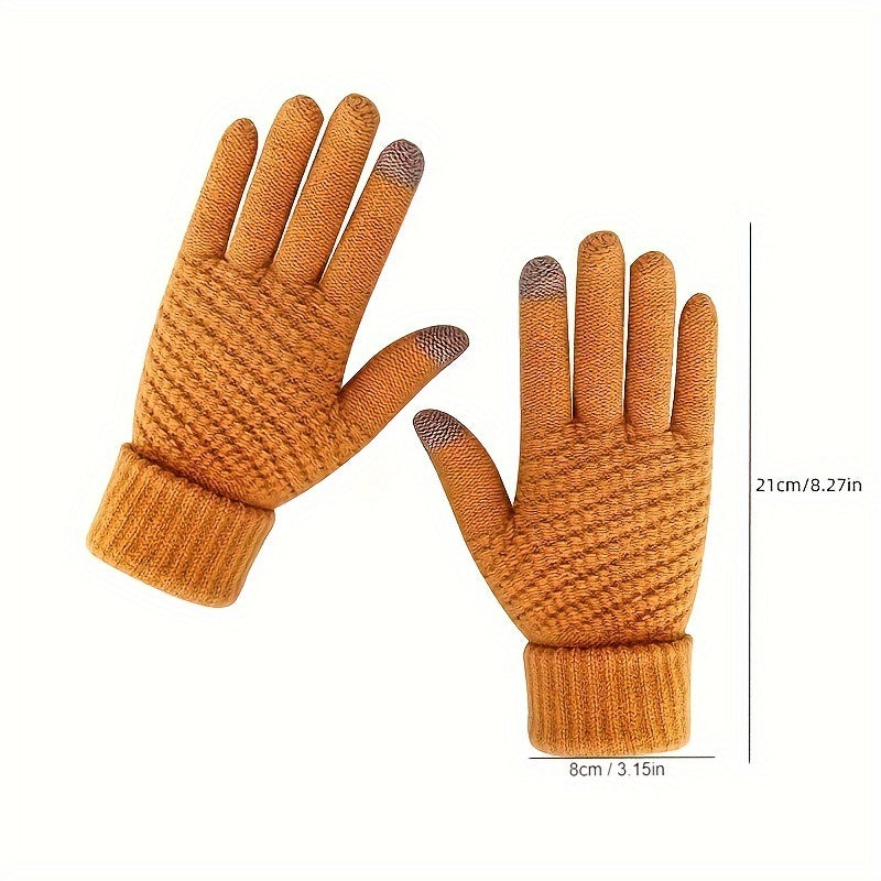 1 Pair Thermal Winter Woolen Gloves, Solid Color Touch Screen Thickened Sports Gloves for Cycling Hiking