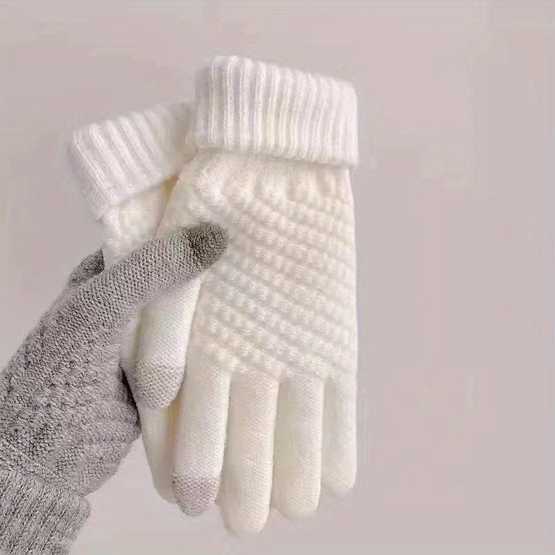 1 Pair Thermal Winter Woolen Gloves, Solid Color Touch Screen Thickened Sports Gloves for Cycling Hiking