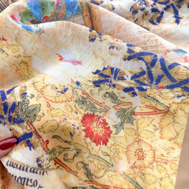 New French Retro Literary 110 Square Scarf Travel Travel Thin Wear Printed Large Square Scarf Women'S Shawl