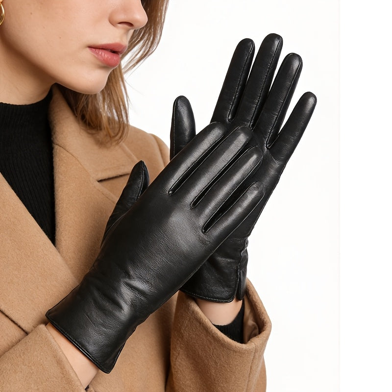 Women'S Warm Gloves Made of First Layer Lambskin with a Wool Lining