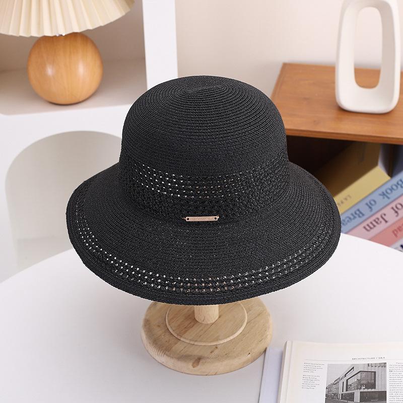 1pc Simple Hollowed Straw Bucket Hat with Breathable Rush Grass Weave & Braided Pattern for Women | Birthday Occasion | All-Match Sunshade | Four Seasons Wear