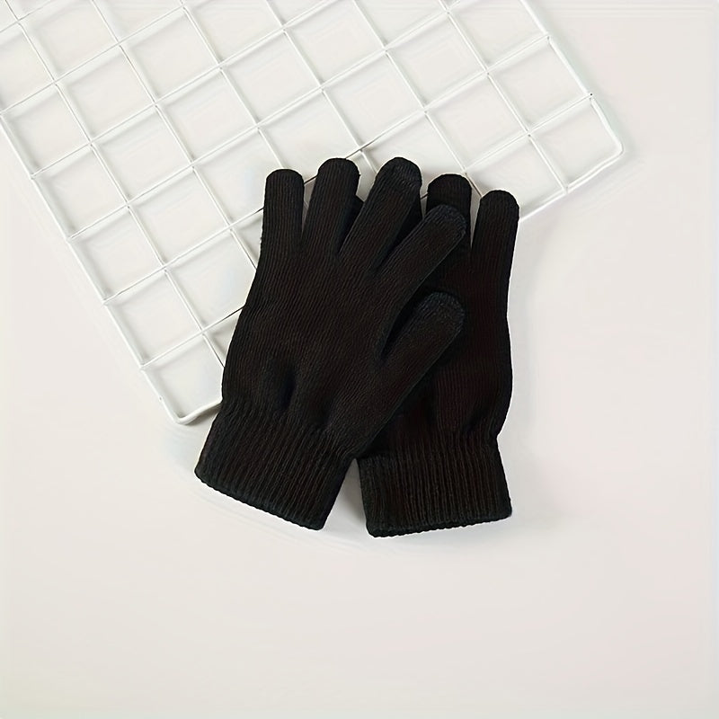 1 Pair of Thickened Full Solid Color Warm Gloves for Men, Suitable for Autumn and Winter Outdoor Cycling
