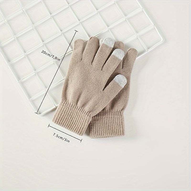 1 Pair of Thickened Full Solid Color Warm Gloves for Men, Suitable for Autumn and Winter Outdoor Cycling