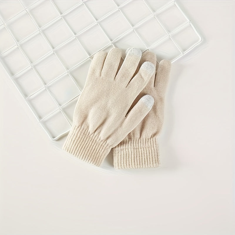 1 Pair of Thickened Full Solid Color Warm Gloves for Men, Suitable for Autumn and Winter Outdoor Cycling