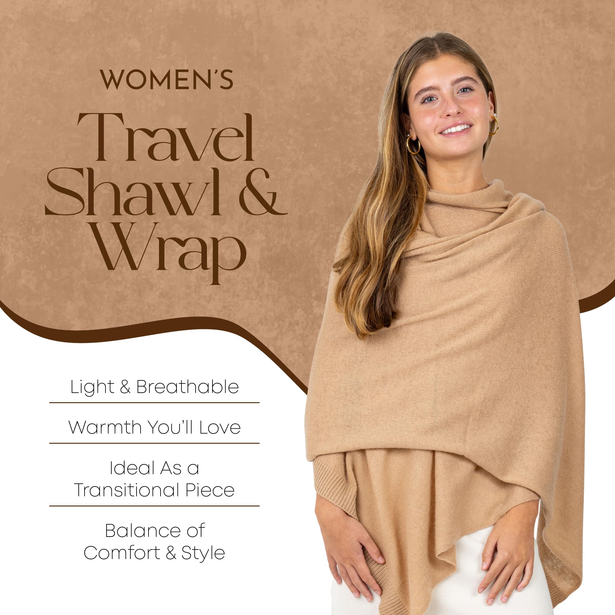Velanio Cashmere Luxury Knitted Wrap Travel Shawl Scarf, Pashmina Stole, All-Season Scarf for Women Cashmere Wool Blend