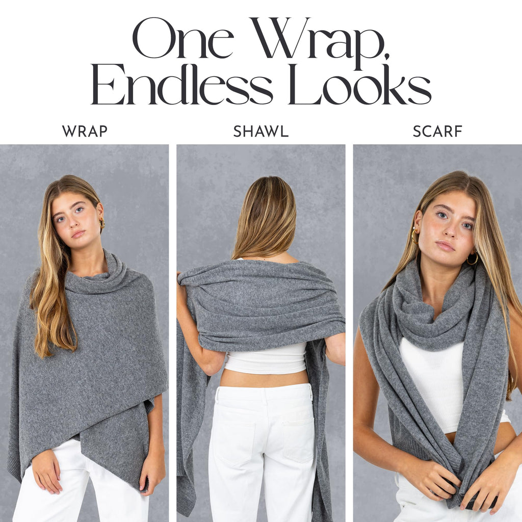 Velanio Cashmere Luxury Knitted Wrap Travel Shawl Scarf, Pashmina Stole, All-Season Scarf for Women Cashmere Wool Blend