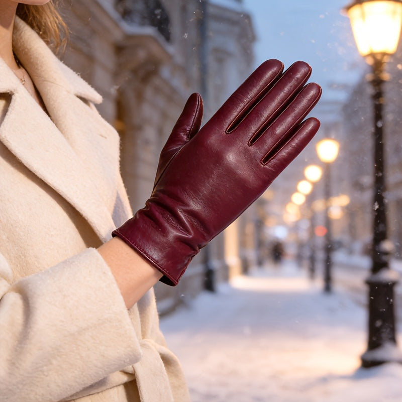 Women'S Warm Gloves Made of First Layer Lambskin with a Wool Lining