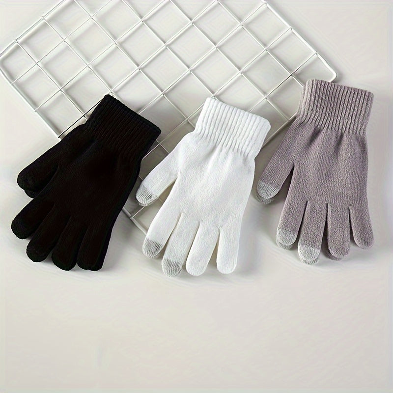 1 Pair of Thickened Full Solid Color Warm Gloves for Men, Suitable for Autumn and Winter Outdoor Cycling