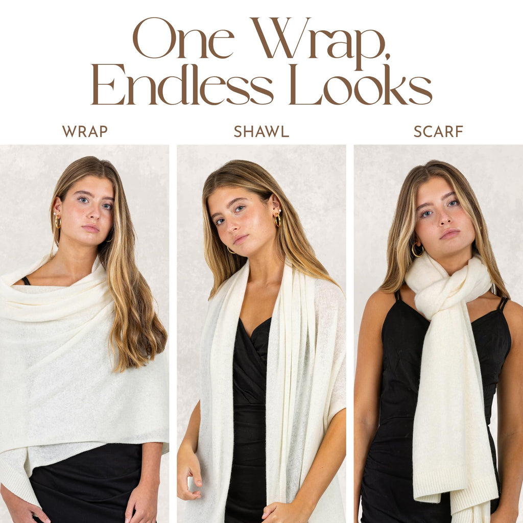 Velanio Cashmere Luxury Knitted Wrap Travel Shawl Scarf, Pashmina Stole, All-Season Scarf for Women Cashmere Wool Blend