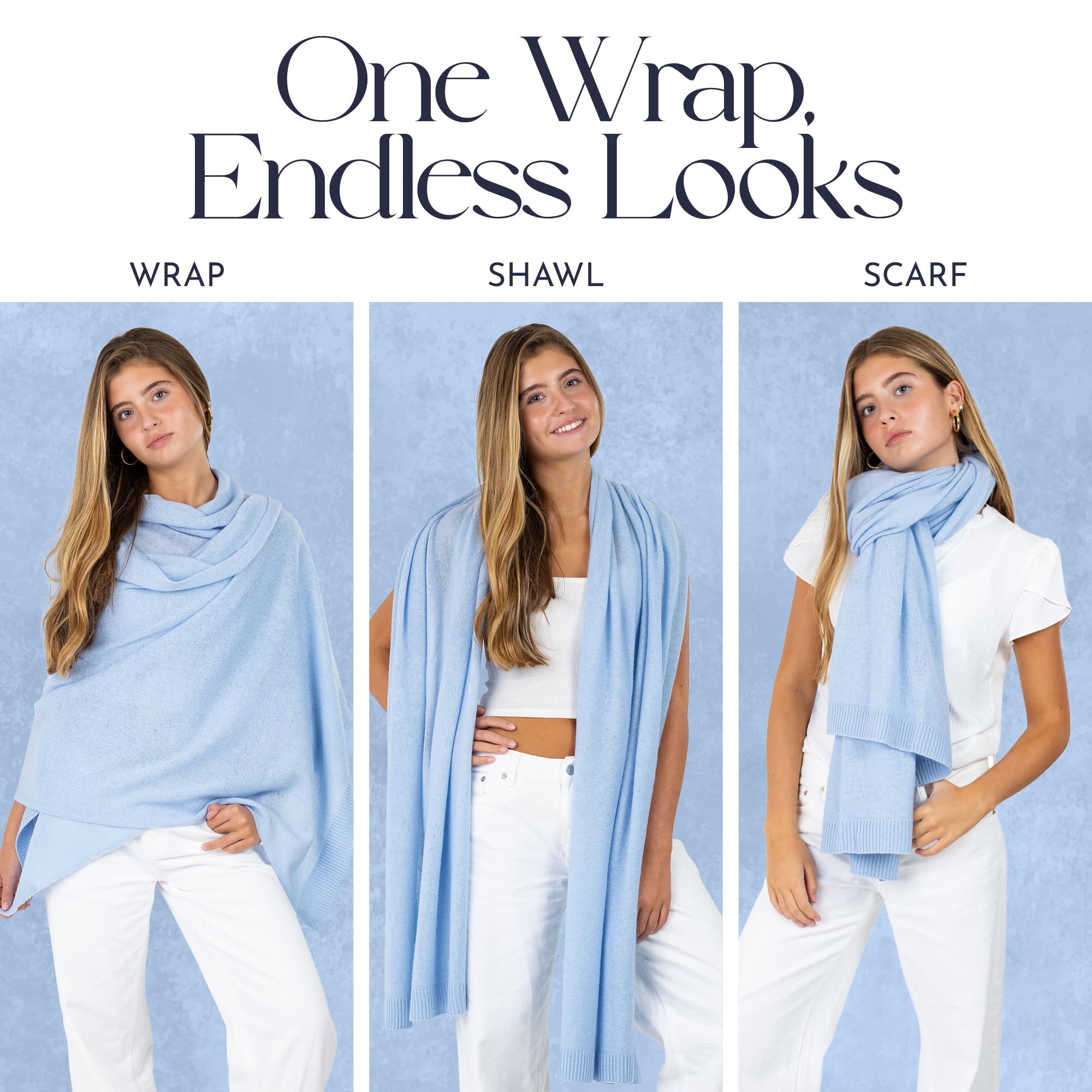 Velanio Cashmere Luxury Knitted Wrap Travel Shawl Scarf, Pashmina Stole, All-Season Scarf for Women Cashmere Wool Blend