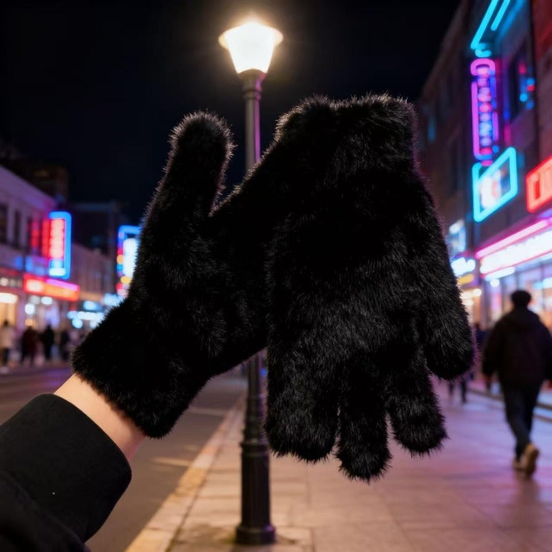 Women's Windproof Plush Gloves, Stylish and Warm Autumn\u002Fwinter Gloves with a Fashionable Design, the Perfect Choice for Gifting. Suitable for Outings, Outdoor Activities, and Cycling, Offering Excellent Warmth