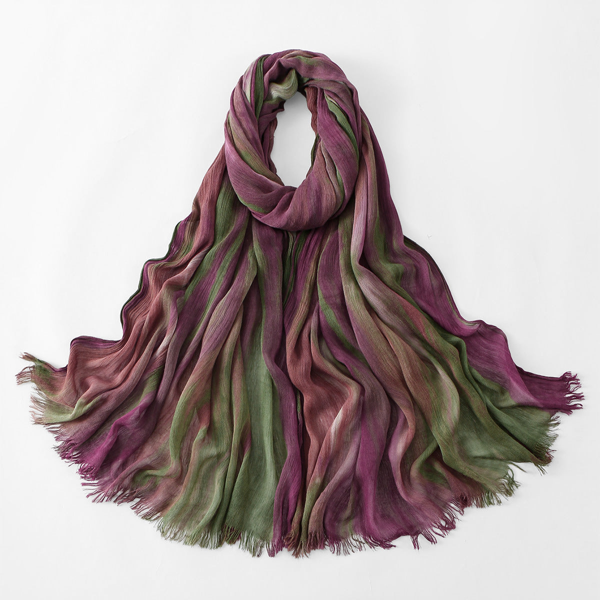 Spring And Summer New Rainbow Dirty Dyed Pleated Long Towel Women'S Ethnic Style Travel Photo Headscarf Fashion Style Shawl