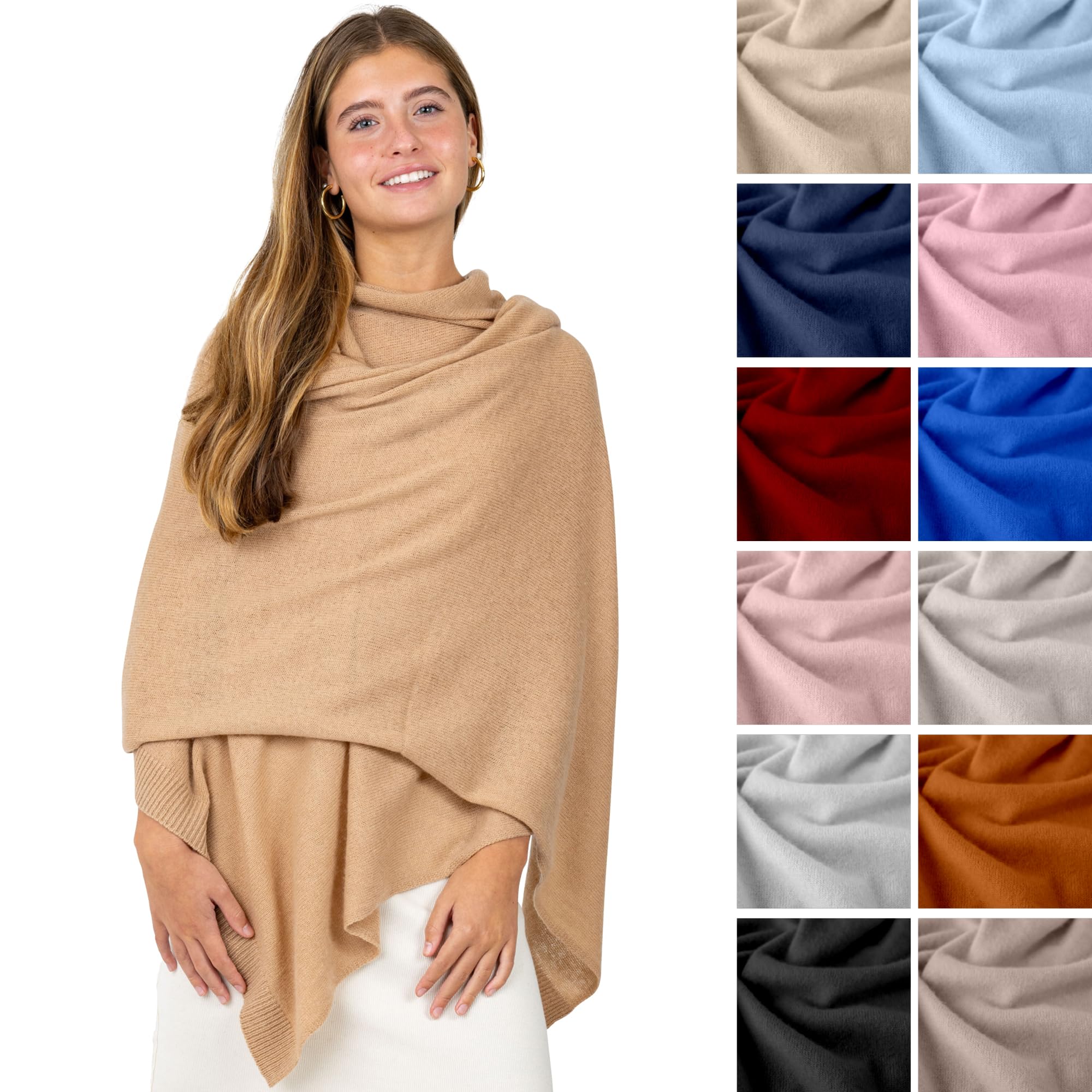 Velanio Cashmere Luxury Knitted Wrap Travel Shawl Scarf, Pashmina Stole, All-Season Scarf for Women Cashmere Wool Blend