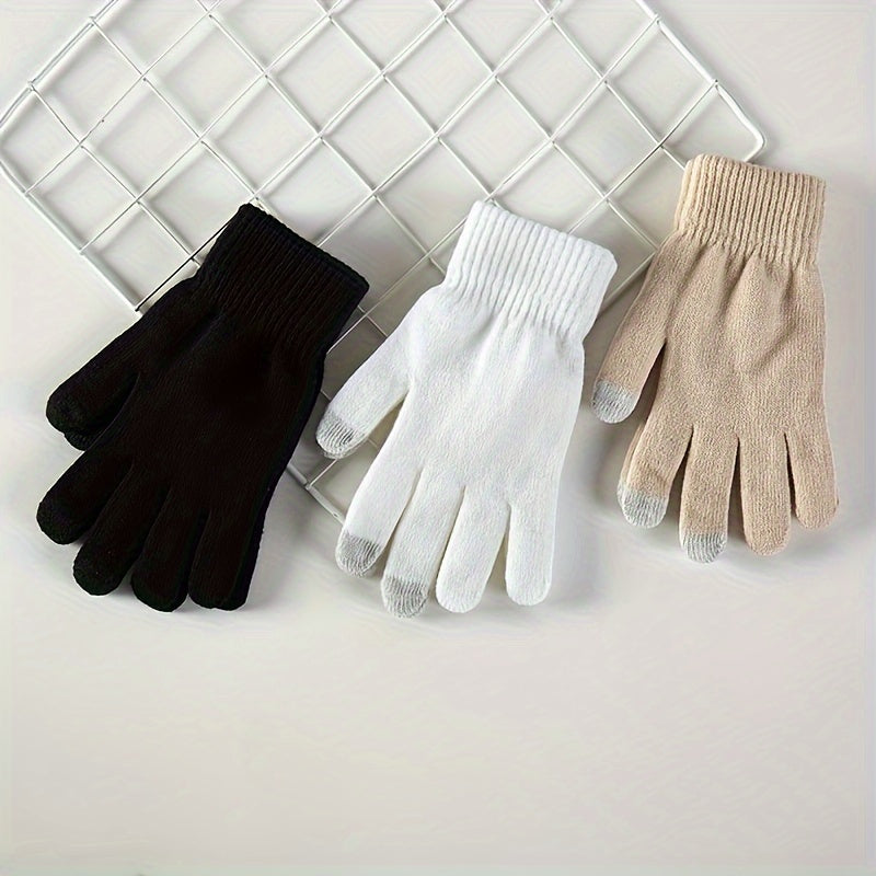 1 Pair of Thickened Full Solid Color Warm Gloves for Men, Suitable for Autumn and Winter Outdoor Cycling
