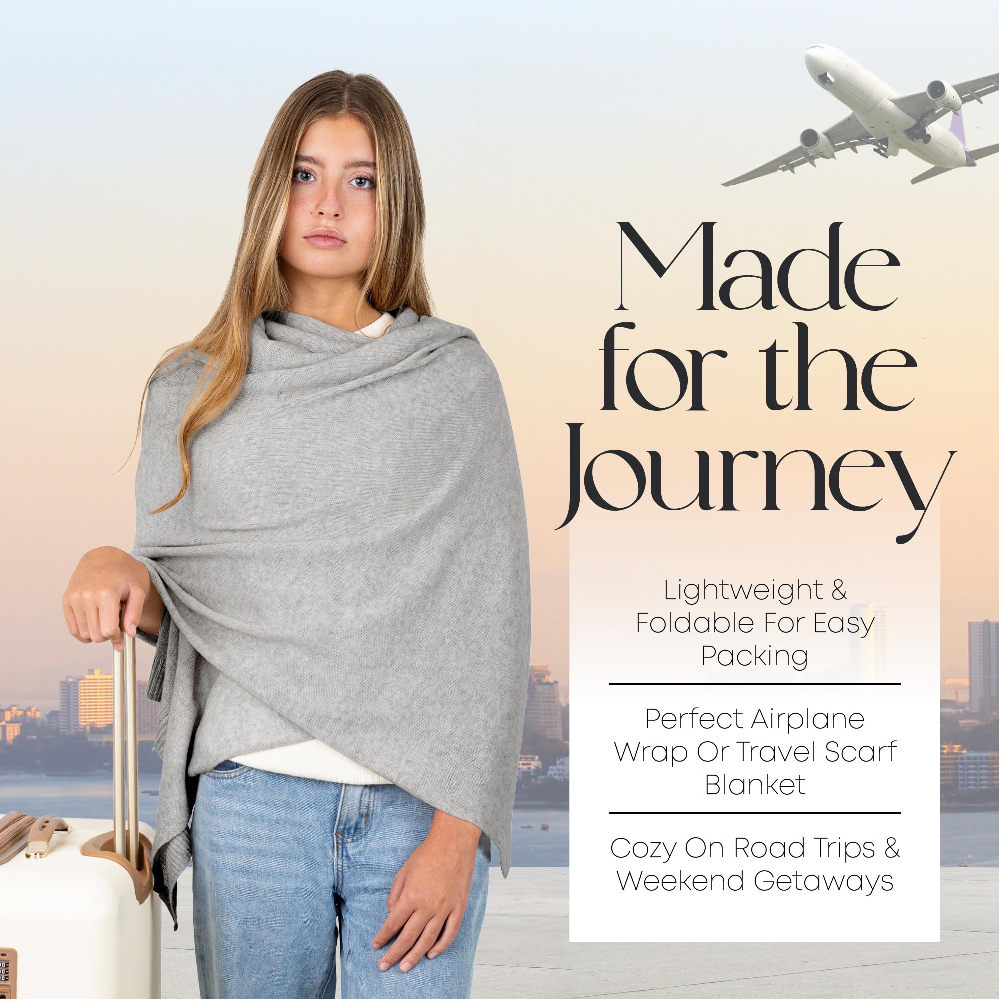 Velanio Cashmere Luxury Knitted Wrap Travel Shawl Scarf, Pashmina Stole, All-Season Scarf for Women Cashmere Wool Blend