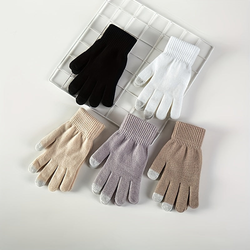 1 Pair of Thickened Full Solid Color Warm Gloves for Men, Suitable for Autumn and Winter Outdoor Cycling