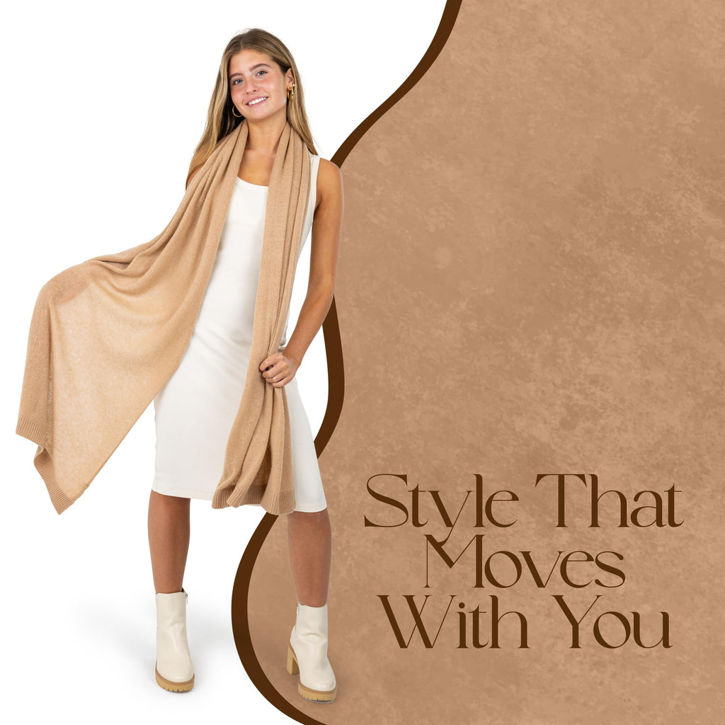 Velanio Cashmere Luxury Knitted Wrap Travel Shawl Scarf, Pashmina Stole, All-Season Scarf for Women Cashmere Wool Blend