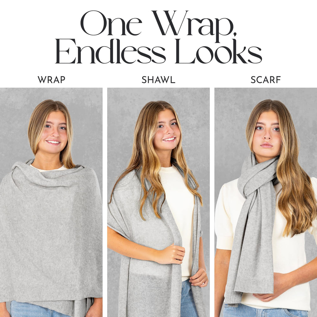 Velanio Cashmere Luxury Knitted Wrap Travel Shawl Scarf, Pashmina Stole, All-Season Scarf for Women Cashmere Wool Blend