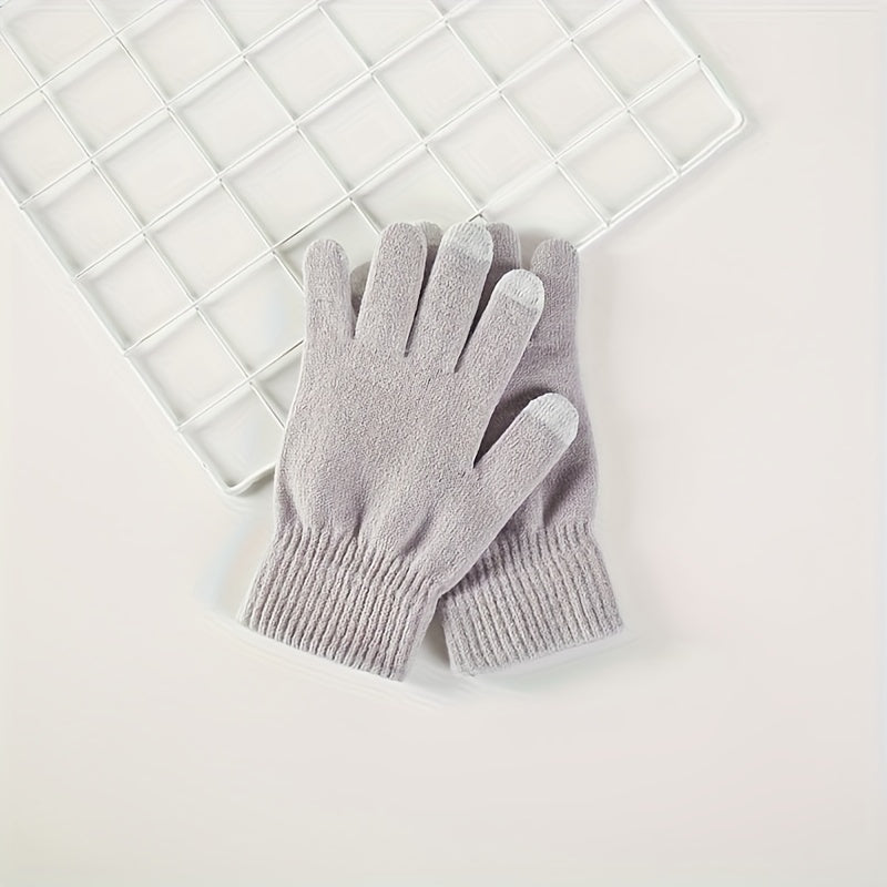 1 Pair of Thickened Full Solid Color Warm Gloves for Men, Suitable for Autumn and Winter Outdoor Cycling