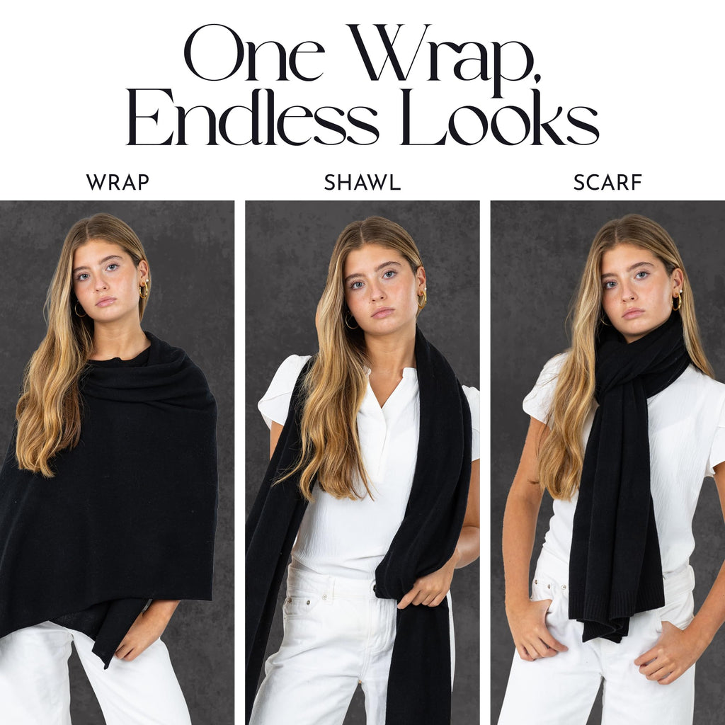 Velanio Cashmere Luxury Knitted Wrap Travel Shawl Scarf, Pashmina Stole, All-Season Scarf for Women Cashmere Wool Blend