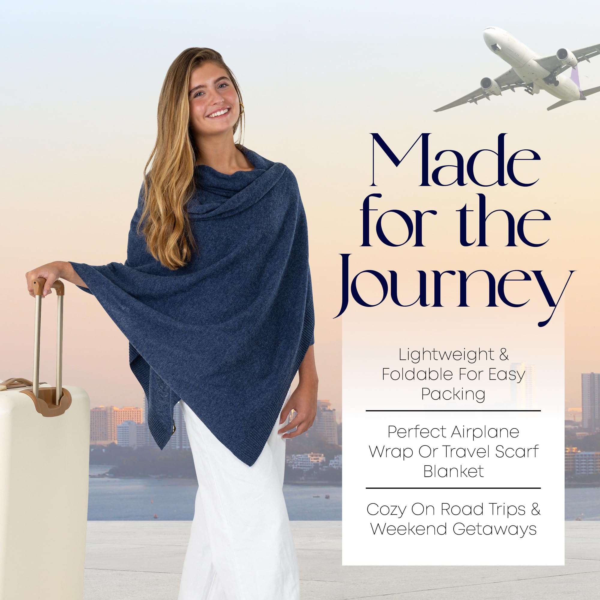 Velanio Cashmere Luxury Knitted Wrap Travel Shawl Scarf, Pashmina Stole, All-Season Scarf for Women Cashmere Wool Blend