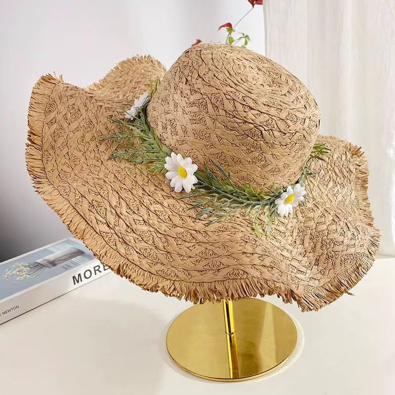 French-style Lace Bow Straw Hat for Women, Summer Large Brim Hat, Beach Vacation Sun Hat