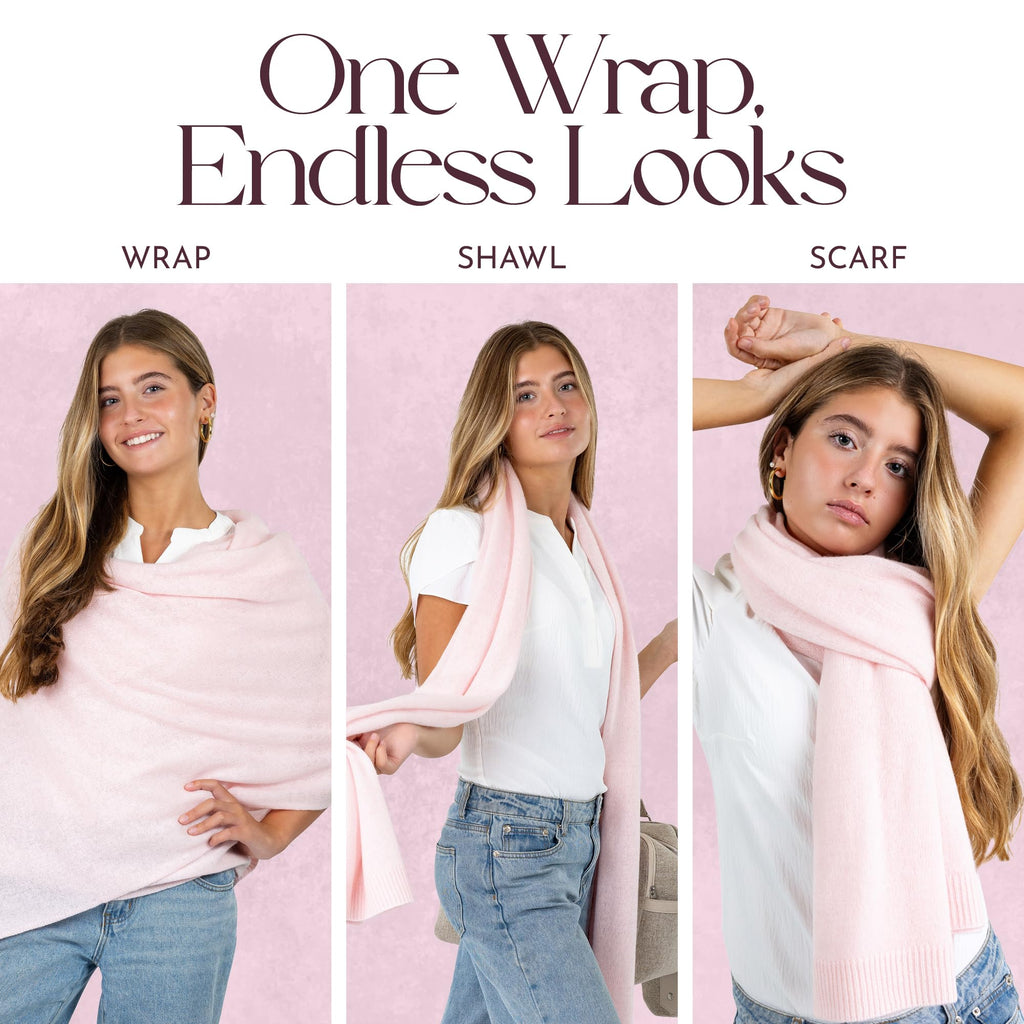 Velanio Cashmere Luxury Knitted Wrap Travel Shawl Scarf, Pashmina Stole, All-Season Scarf for Women Cashmere Wool Blend