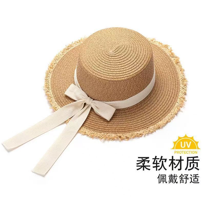 French-style Lace Bow Straw Hat for Women, Summer Large Brim Hat, Beach Vacation Sun Hat
