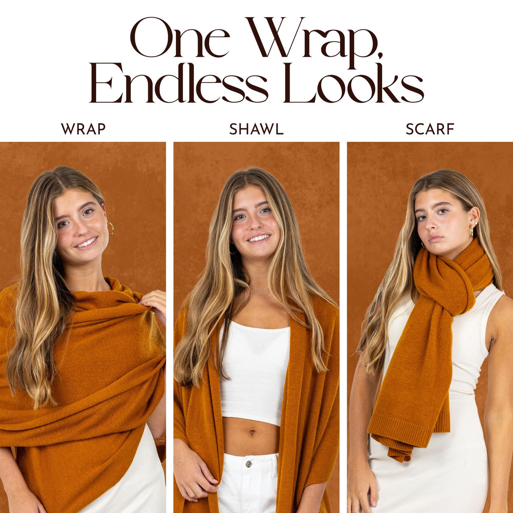 Velanio Cashmere Luxury Knitted Wrap Travel Shawl Scarf, Pashmina Stole, All-Season Scarf for Women Cashmere Wool Blend