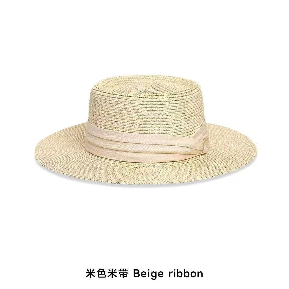 French-style Lace Bow Straw Hat for Women, Summer Large Brim Hat, Beach Vacation Sun Hat