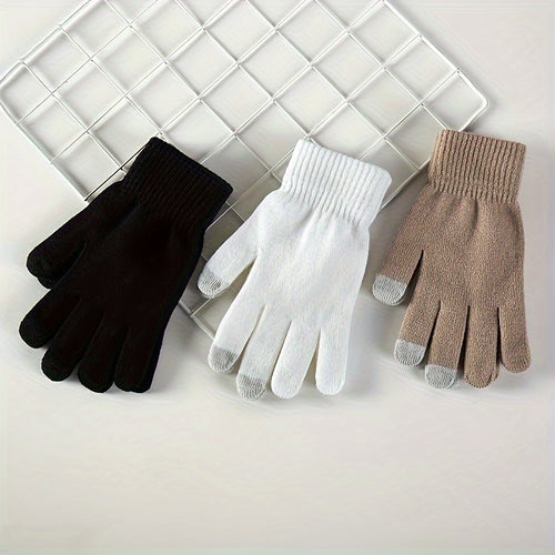 1 Pair of Thickened Full Solid Color Warm Gloves for Men, Suitable for Autumn and Winter Outdoor Cycling