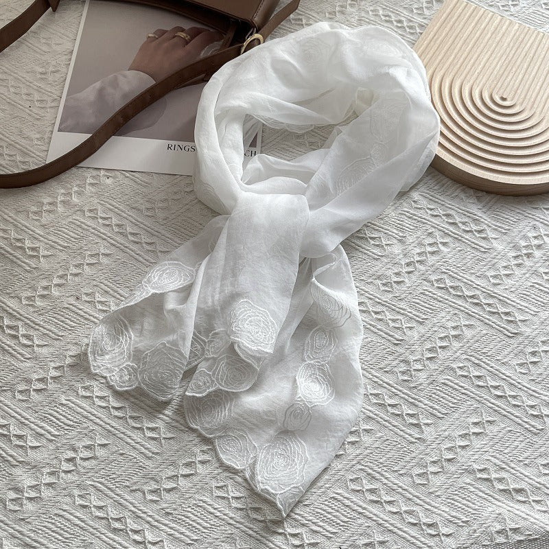 2025 European, American Spring and Summer Thin Water-soluble and Rose Embroidery Air-conditioned Room Scarf Shawl Dual-purpose Women